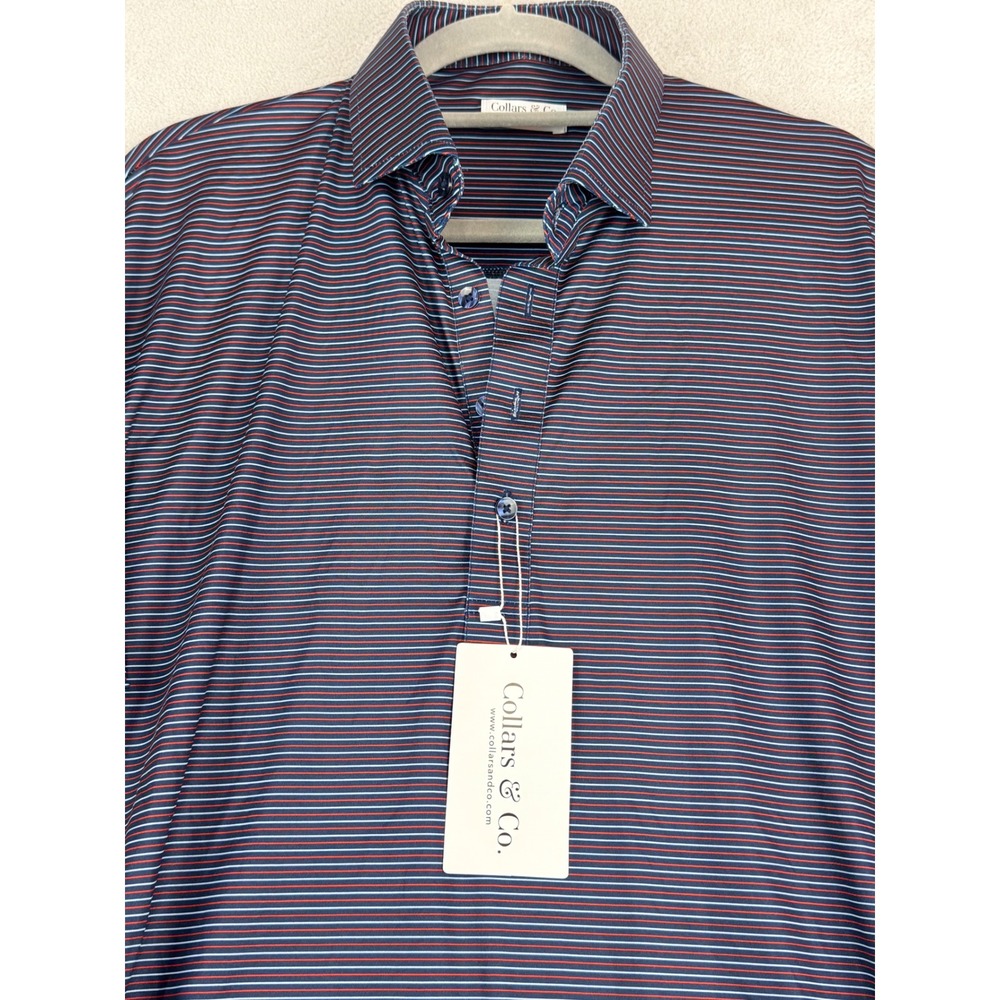 Collars & Co Mens Featherweight Relaxed Dress Collar Polo Navy Red Medium NWT